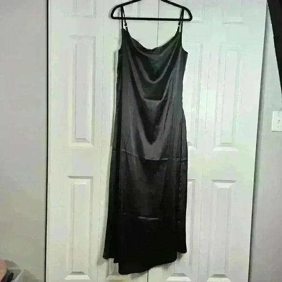 AX Paris Plain Black Slip Dress Slit Bottom Dress Adjustable Straps Size 14 NWT - Picture 2 of 9